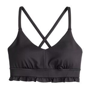 Like New Set of Tek Gear Twist Back Ruffled Sports Bra in Black + Maroon (Large)